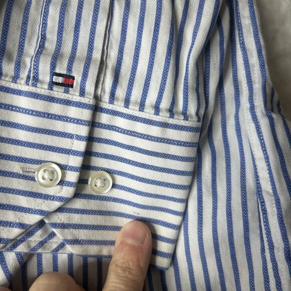 Tommy Hilfiger 16.5 34/35 Men’s Button Up Dress Shirt Seersucker White Blue Norm - Picture 8 of 11